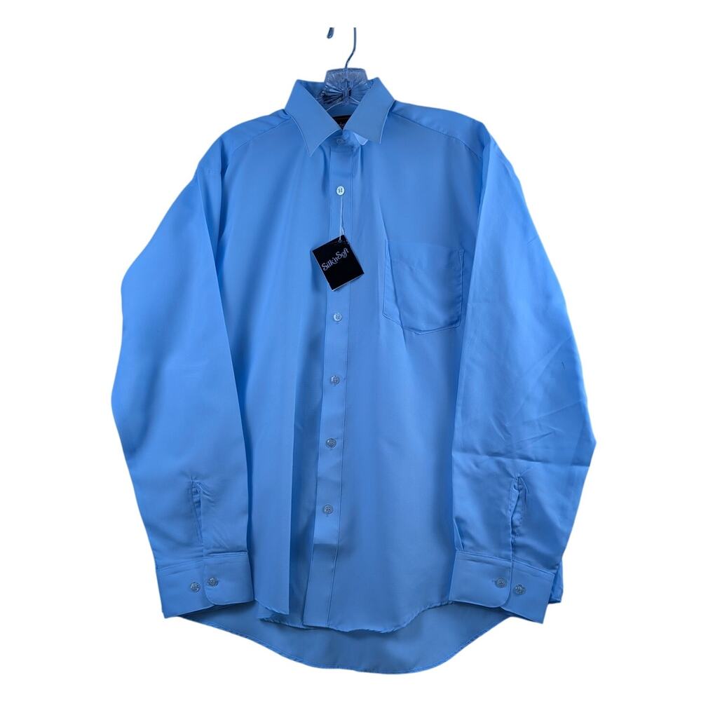Vintage Hudsons Silk N Soft Mens 16 Dress Shirt Light Blue Button Up Long Sleeve